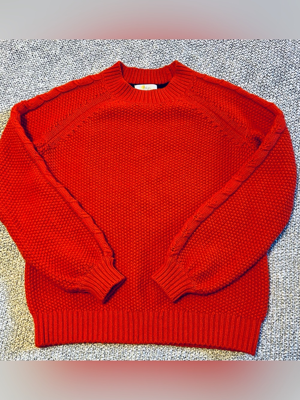 Boden Isabella Cherry Red-Orange Braided Cable Sleeve Knit Sweater in Size Small